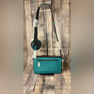 Coach Turquoise Leather Holden Crossbody with Signature Canvas coin holder